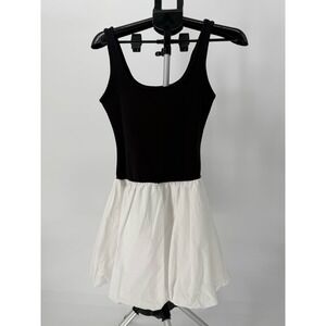 NWT Steve Madden Ribbed Dress Sleeveless Fit Flare Soft Stretch Black White S